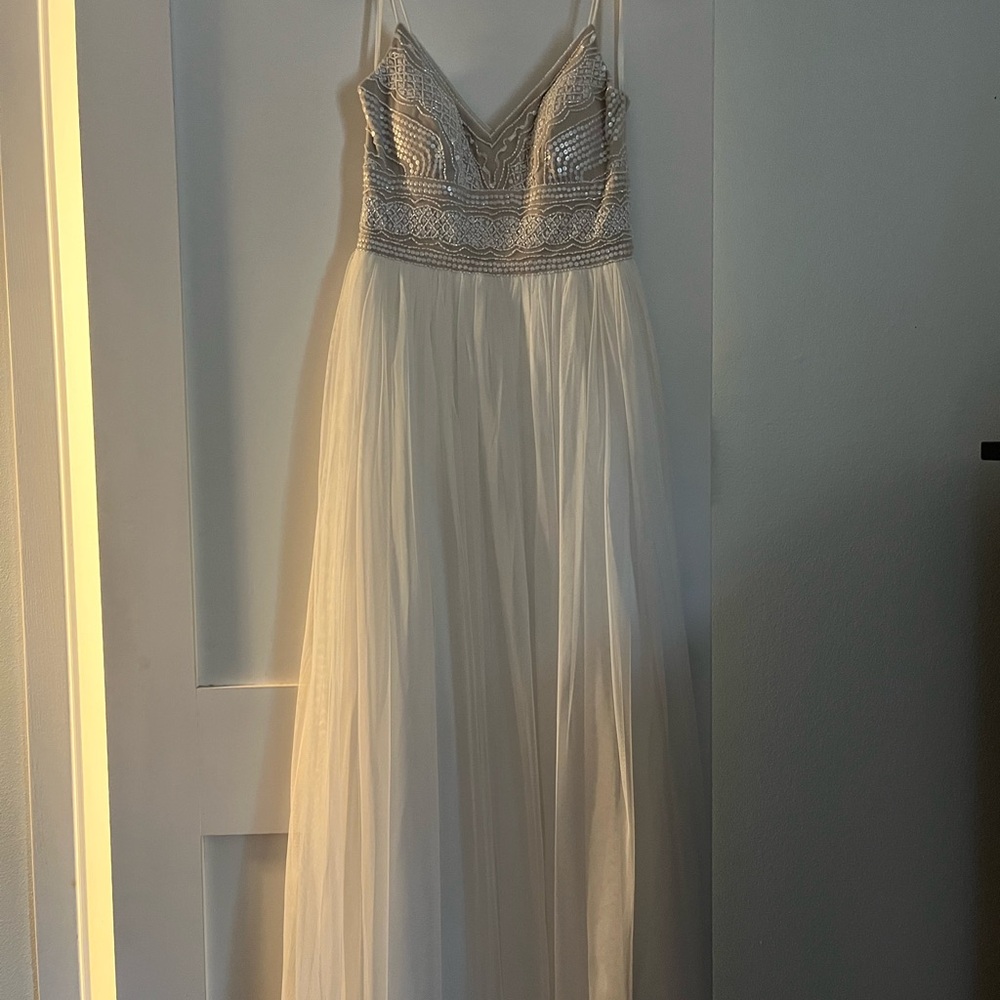 Adrianna Papell Cream Beaded Backless Dress